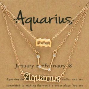 3pcs Gold Aquarius Zodiac Sign Necklace